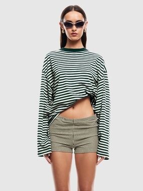 Lioness Bloom Striped Long-Sleeve Tee in Green and White